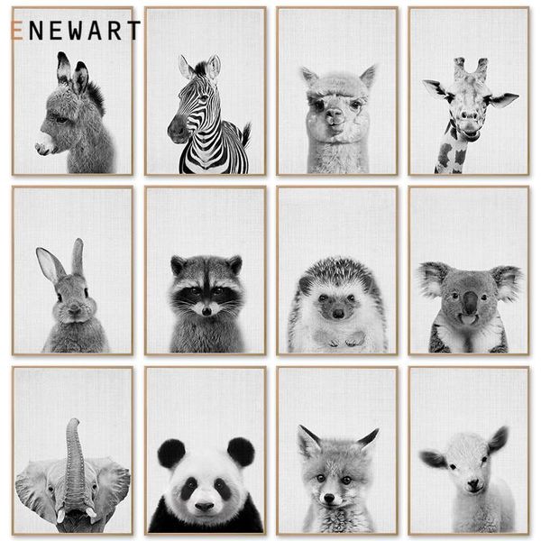 paintings minimalist black white animal wall art zebra panda canvas posters and prints giraffe painting picture for living room home decor